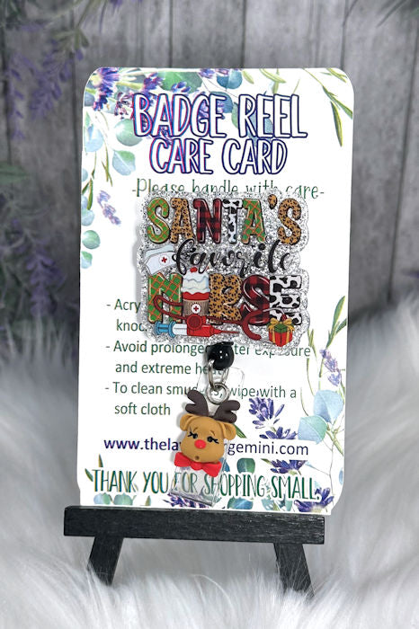 Handmade Santa's Favorite Nurse Reindeer Badge Reel
