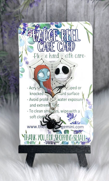 Handmade Jack and Sally Heart Badge Reel