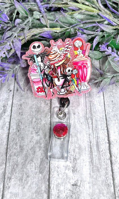 Handmade Jack and Sally Coffees Badge Reel