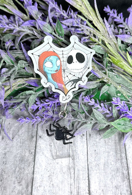Handmade Jack and Sally Heart Badge Reel