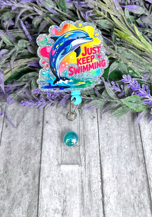 Handmade Just Keep Swimming Badge Reel