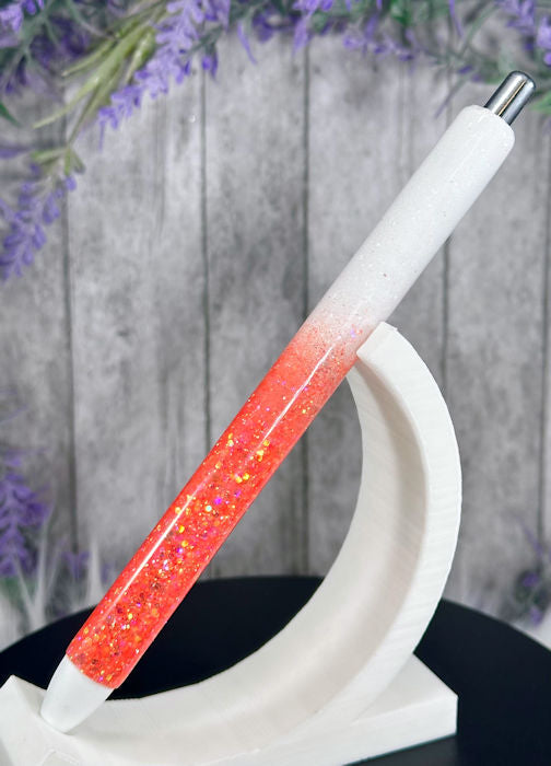Handmade Ombre Orange and White glitter pen with free refill