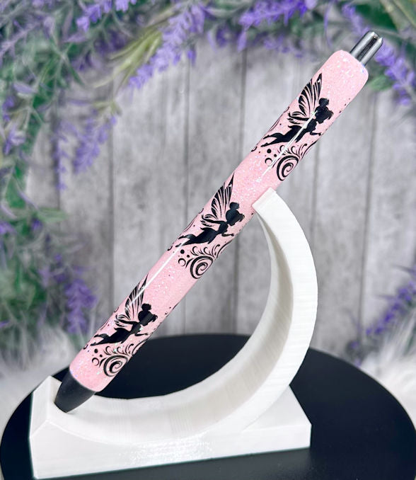 Handmade Fairies on pink glitter pen with free refill