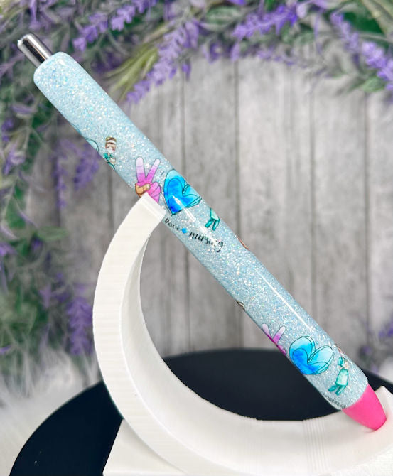 Handmade Peace Love Nursing  glitter pen with free refill