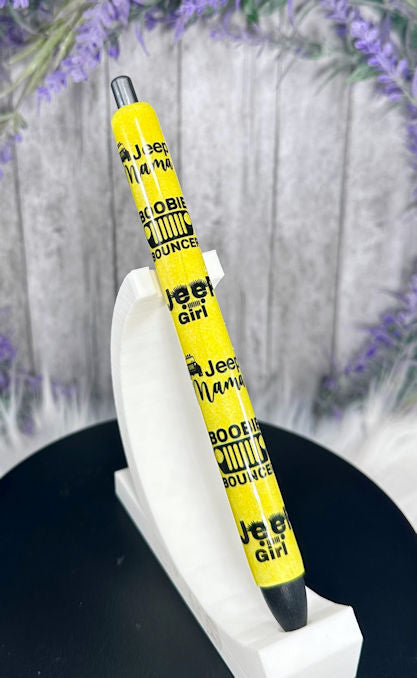 Handmade Yellow Jeep Girls glitter pen with free refill