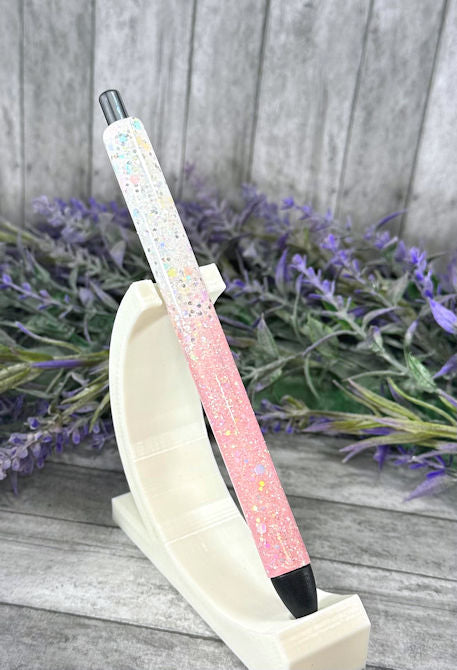 Handmade White and Light Coral Ombre glitter pen with free refill