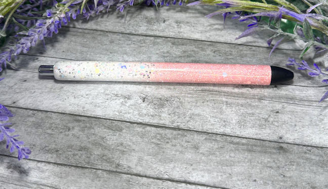 Handmade White and Light Coral Ombre glitter pen with free refill