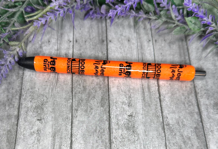 Handmade Orange Jeep Girls glitter pen with free refill