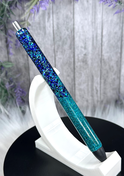 Handmade Ombre Dark Aqua and Navy glitter pen with free refill