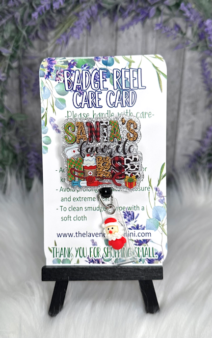 Handmade Santa's Favorite Nurse Badge Reel