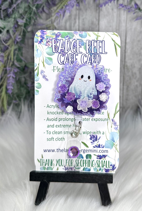 Handmade Purple Ghost Halloween Badge Reel