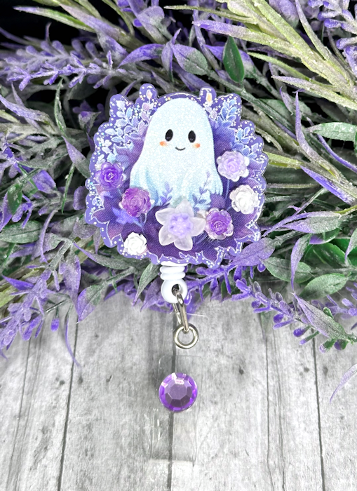 Handmade Purple Ghost Halloween Badge Reel