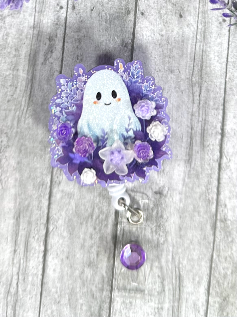 Handmade Purple Ghost Halloween Badge Reel