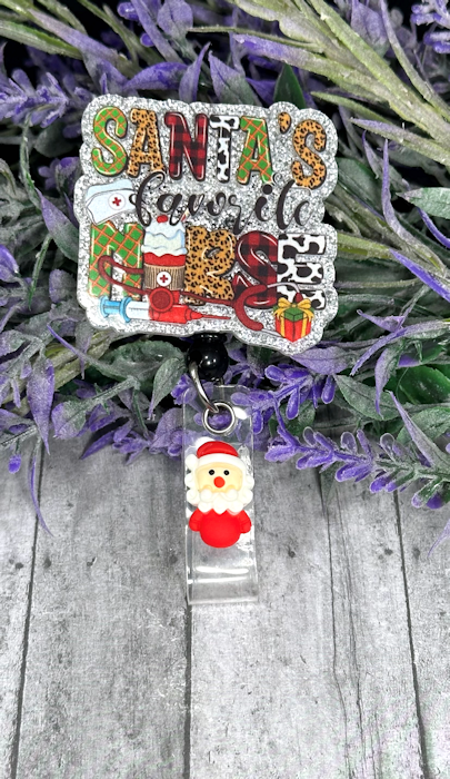 Handmade Santa's Favorite Nurse Badge Reel