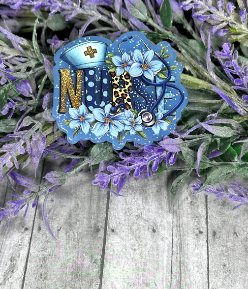 2 inch Nurse on blue glitter Magnet
