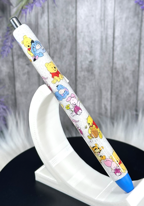 Handmade Baby Winnie the Pooh and Friends glitter pen with free refill