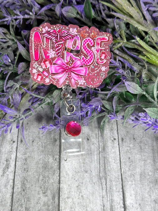 Handmade Nurse Badge Reel pink