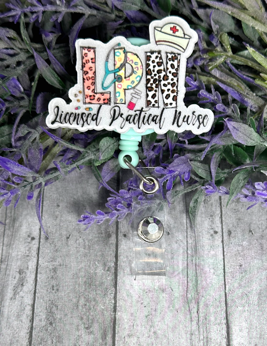 Handmade LPN Badge Reel On Aqua Base
