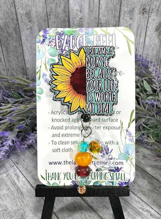 Handmade Sunflower Nurse Life Badge Reel