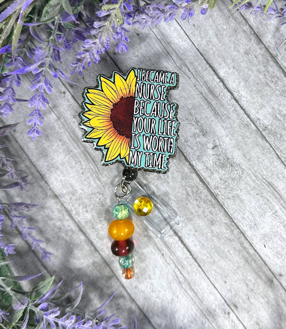 Handmade Sunflower Nurse Life Badge Reel