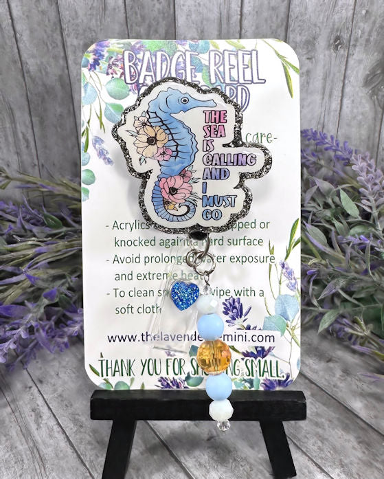 Handmade  Beach Seahorse Badge Reel