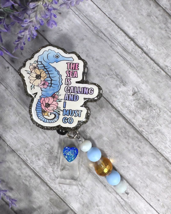 Handmade  Beach Seahorse Badge Reel