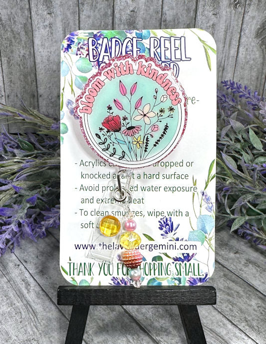 Handmade  Bloom with Kindness Badge Reel