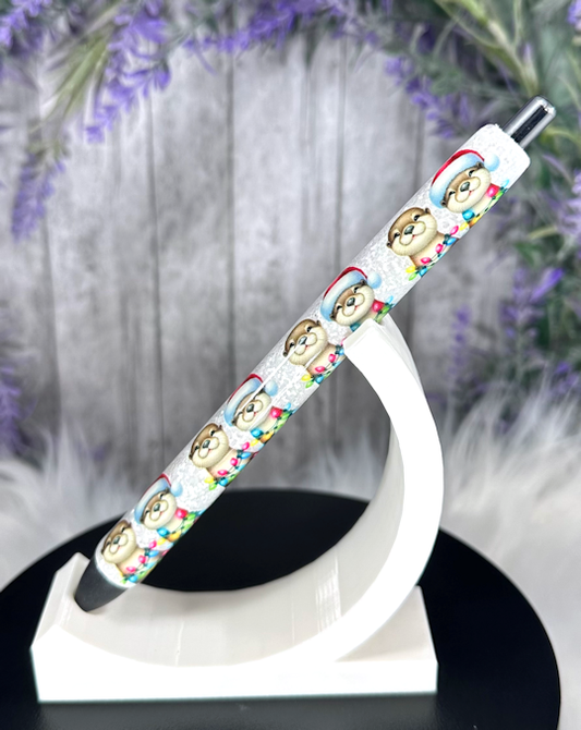 Handmade Christmas Otters glitter pen with free refill