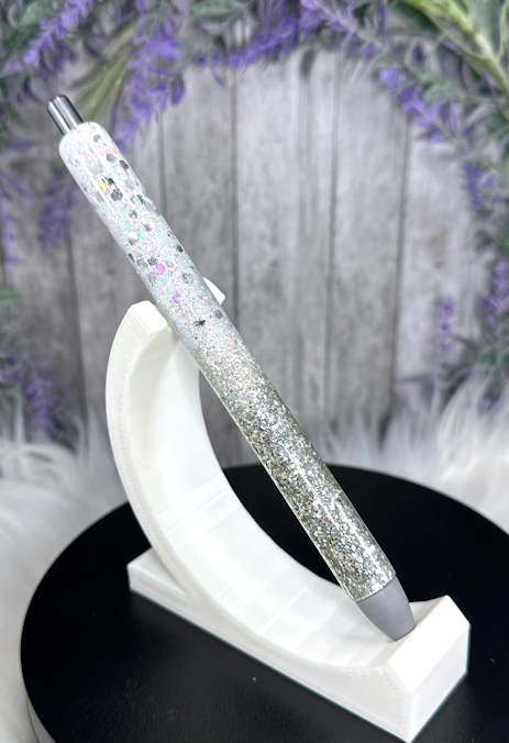 Handmade Ombre Silver and White glitter pen with free refill