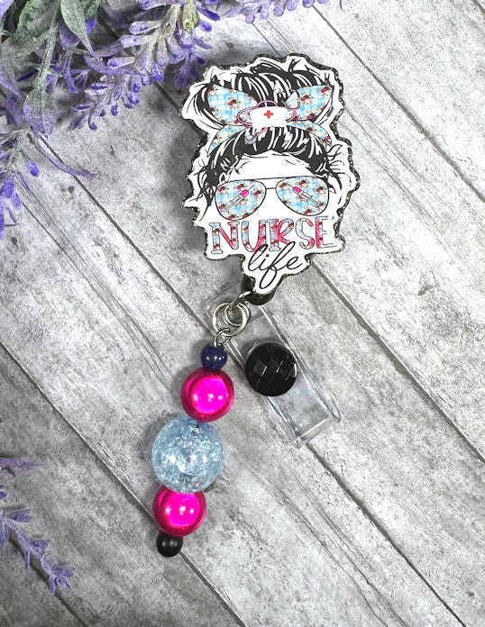 Handmade Nurse Life Messy Bun Badge Reel