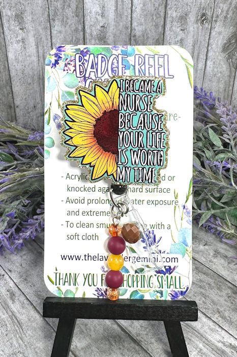 Handmade Sunflower Nurse Life Badge Reel 2