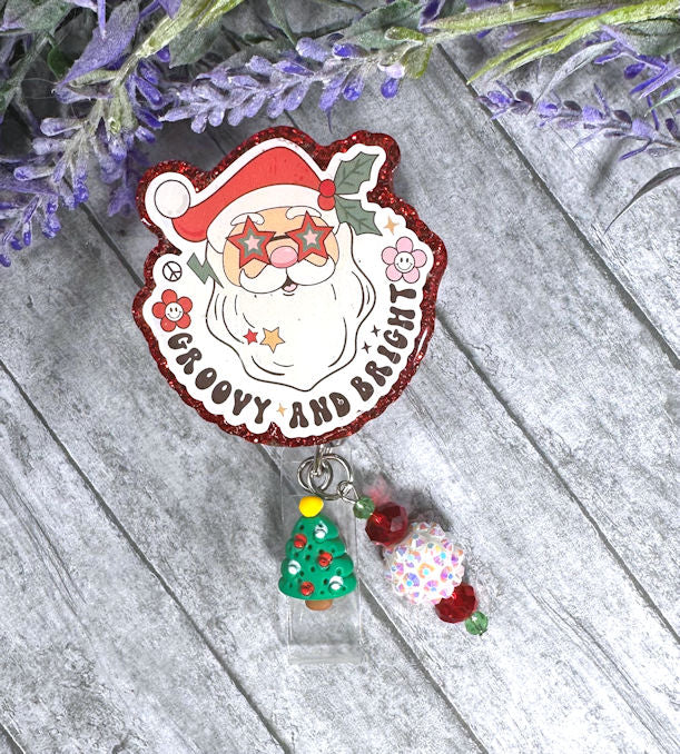 Handmade Christmas Hippy Santa Badge Reel