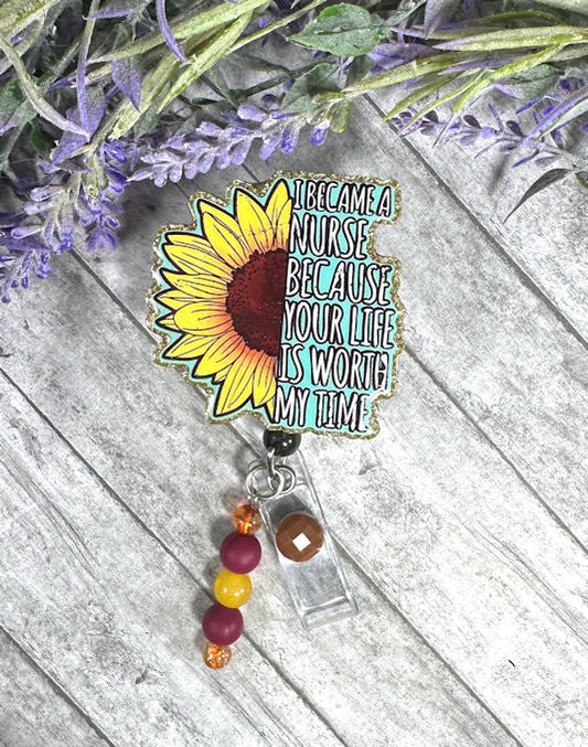 Handmade Sunflower Nurse Life Badge Reel 2