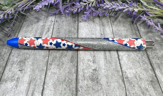 Handmade Stars patriotic Washi Tape glitter pen with free refill