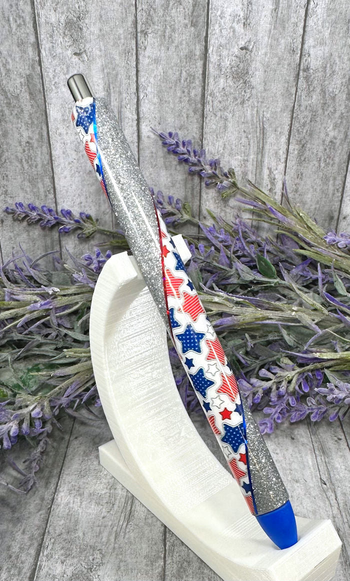 Handmade Stars patriotic Washi Tape glitter pen with free refill