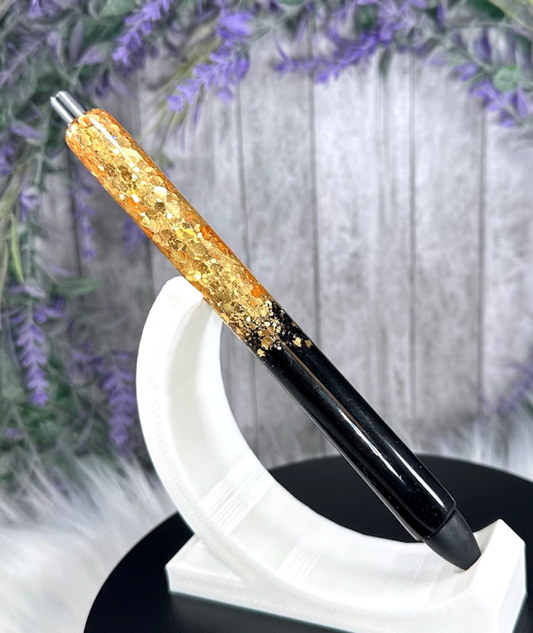 Handmade Ombre Black and Gold glitter pen with free refill