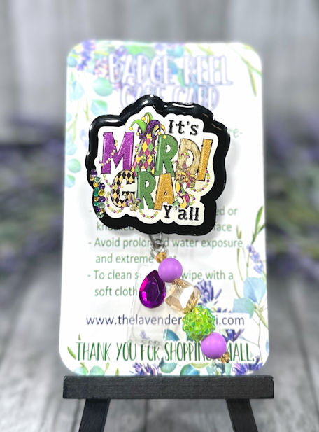 Handmade Bling Mardi Gras Badge Reel