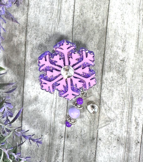 Handmade Purple Snowflake Badge Reel