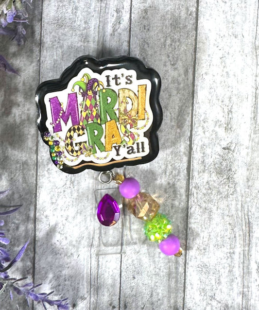 Handmade Bling Mardi Gras Badge Reel