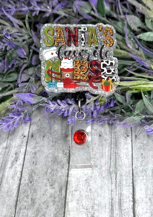 Handmade Santa's Favorite Nurse Badge Reel 4