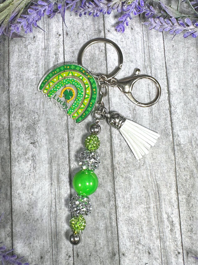 Handmade Beaded St Patricks Irish Keychain With Clip and Keyring 2