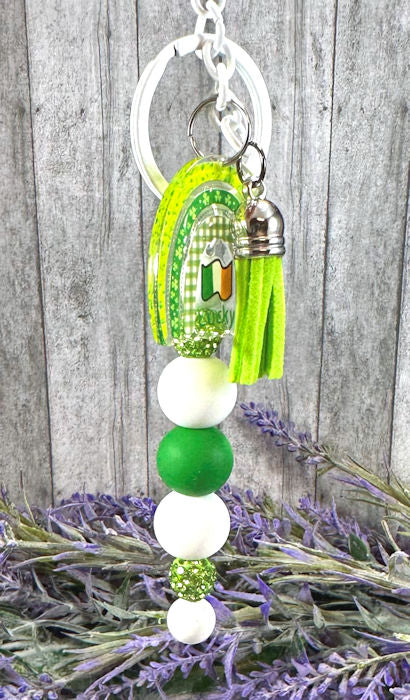 Handmade Beaded St Patricks Irish Keychain With Clip and Keyring