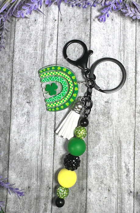 Handmade Beaded St Patricks Irish Keychain With Clip and Keyring 3