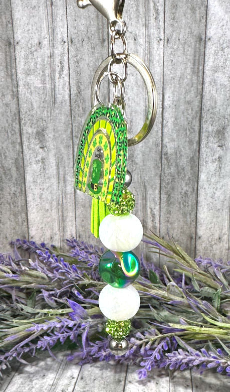 Handmade Beaded St Patricks Irish Keychain With Clip and Keyring 4