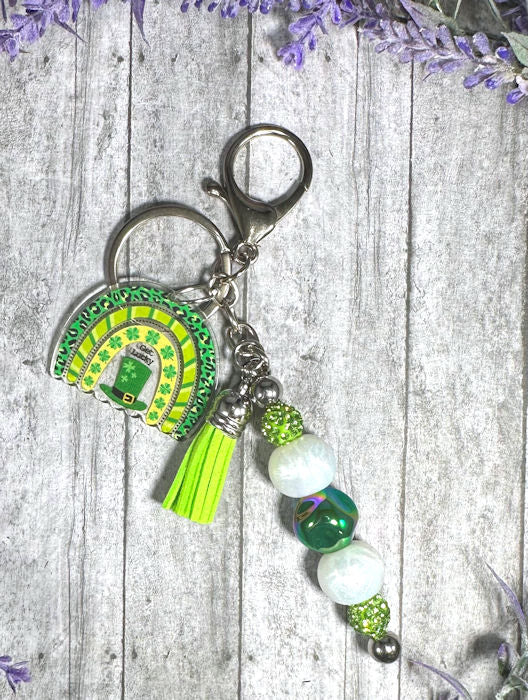 Handmade Beaded St Patricks Irish Keychain With Clip and Keyring 4