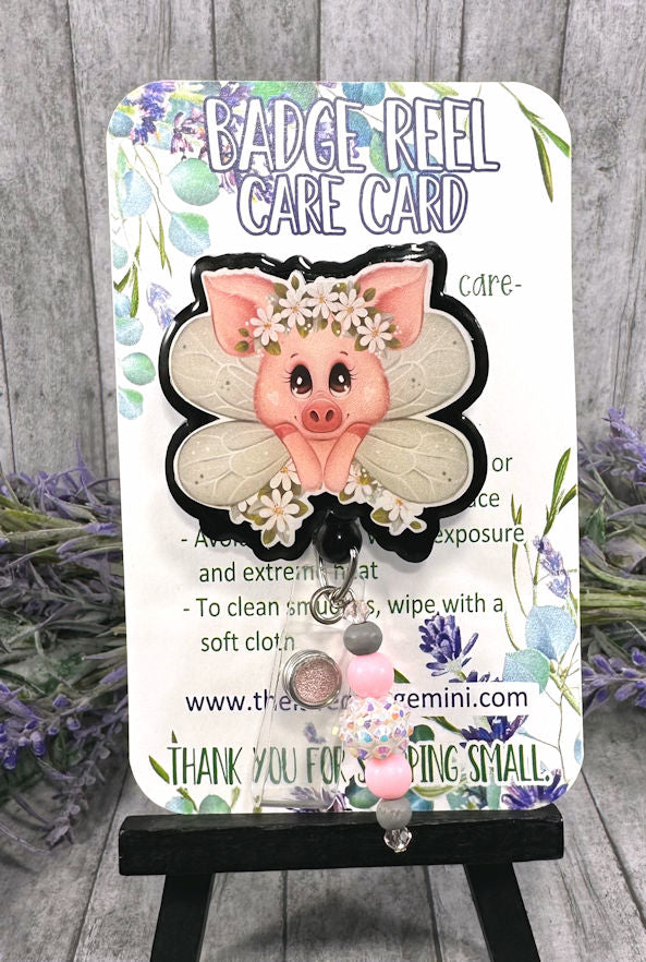 Handmade Pig Fairy Badge Reel