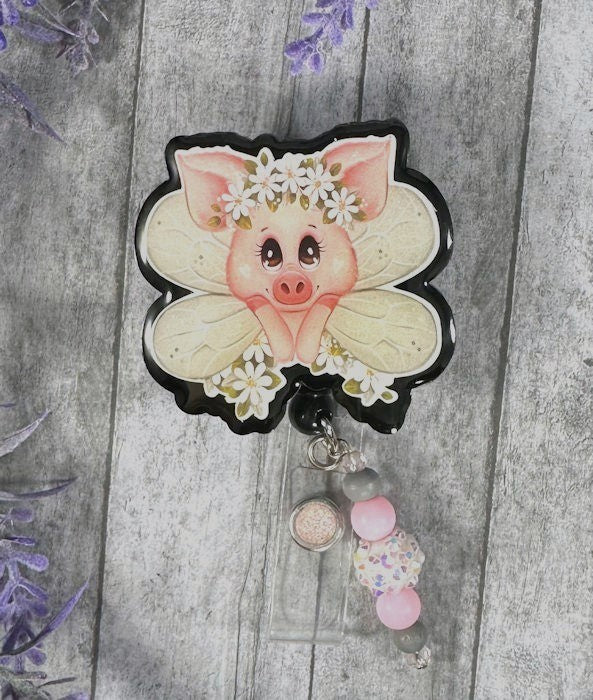 Handmade Pig Fairy Badge Reel