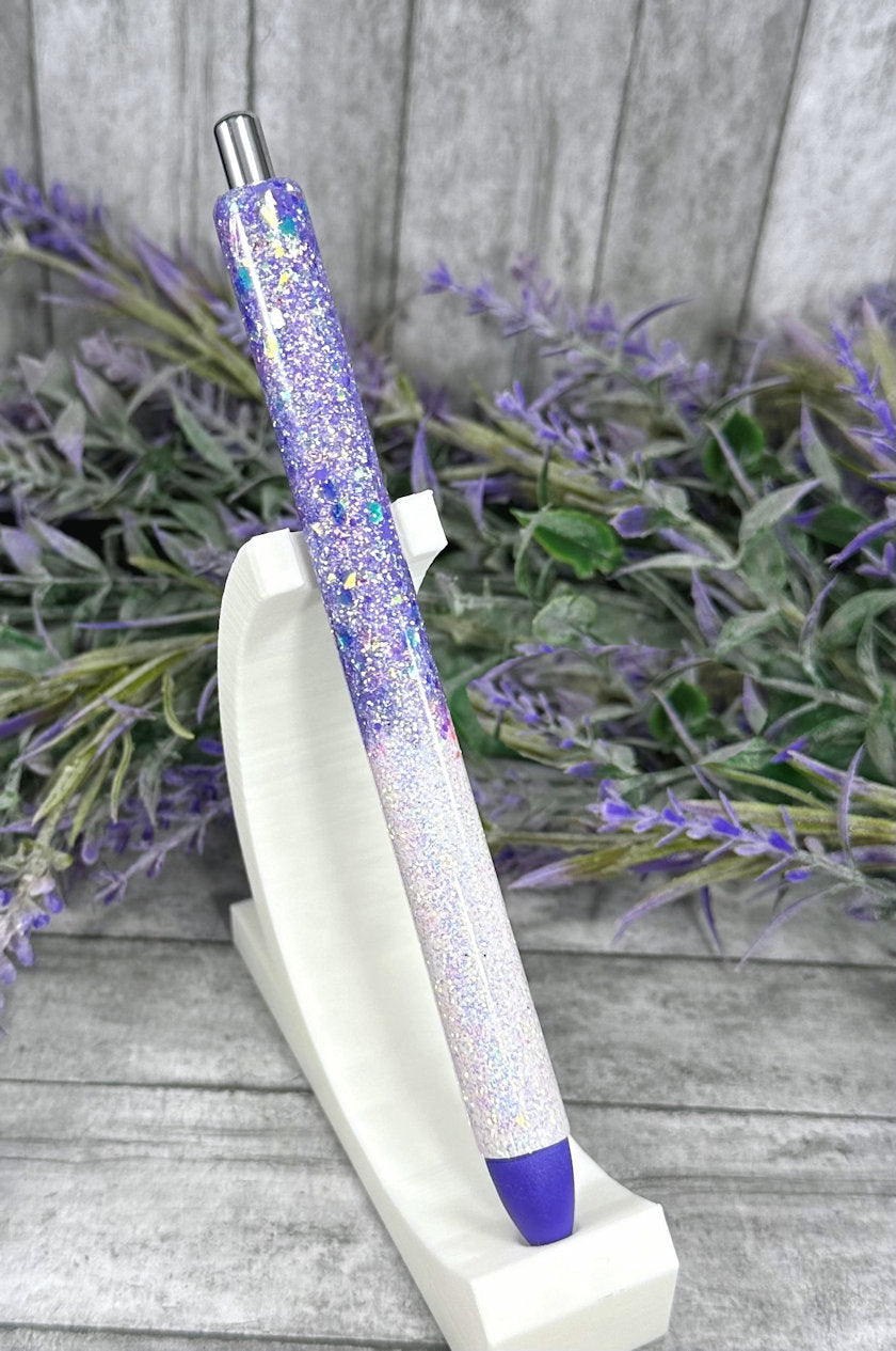 Handmade Lavender Holographic and White ombre glitter pen with free refill