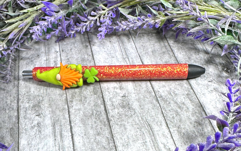 Handmade St Patricks Gnome glitter pen with free refill