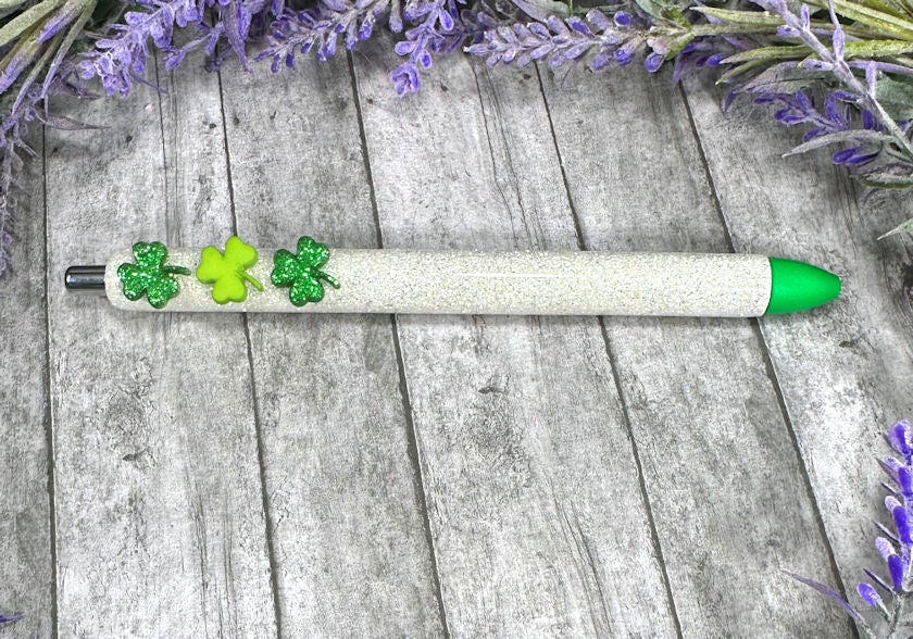 Handmade St Patricks Shamrocks glitter pen with free refill